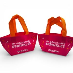 Lot of 2 Dunkin Mini Tote Bags Pink 2026 Limited‎ Edition Donut Carrying Bag
